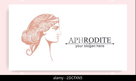 Aphrodite oder Venus. Frauengesicht-Logo. Emblem für einen Beauty- oder Yoga-Salon. Stil der Harmonie und Schönheit. Vektorgrafik Stock Vektor