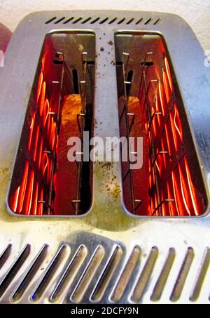 Toast in einem Toaster zum Frühstück Stockfoto