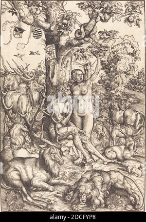 Lucas Cranach der Ältere, (Künstler), deutsch, 1472 - 1553, Adam und Eva im Paradies, 1509, Holzschnitt, Blatt: 33.8 x 23 cm (13 5/16 x 9 1/16 Zoll Stockfoto