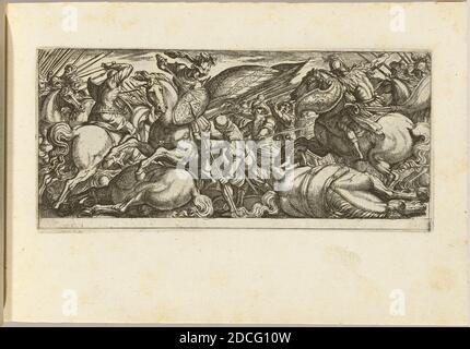 Antonio Tempesta, (Künstler), Florentine, 1555 - 1630, Schlacht zwischen Kavallerie und Infanterie, Battle Scenes I, (Serie), Radierung Stockfoto