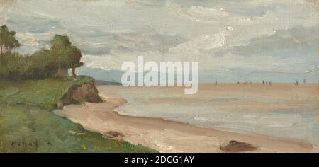 Jean-Baptiste-Camille Corot, (Künstler), Französisch, 1796 - 1875, Strand in der Nähe von Etretat, c. 1872, Öl auf Leinwand, gesamt: 12.3 x 25.5 cm (4 13/16 x 10 1/16 Zoll), gerahmt: 25.4 x 38.1 x 3.2 cm (10 x 15 x 1 1/4 Zoll Stockfoto