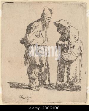 Rembrandt van Rijn, (Künstler), Niederländisch, 1606 - 1669, Bettler Mann und Bettler Frau im Gespräch, 1630, Radierung Stockfoto