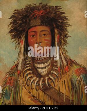 George Catlin, (Maler), Amerikaner, 1796 - 1872, Boy Chief - Ojibbeway, 1843, Öl auf Leinwand, insgesamt: 71 x 58.3 cm (27 15/16 x 22 15/16 Zoll), gerahmt: 80 x 67.6 cm (31 1/2 x 26 5/8 Zoll Stockfoto