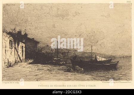 Adolphe Appian, (Künstler), französisch, 1818 - 1898, Cabanes de pecheurs sur les cotes d'Italie, Radierung Stockfoto