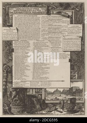 Giovanni Battista Piranesi, (Künstler), Venetian, 1720 - 1778, Catalogo delle Opere, Radierung Stockfoto