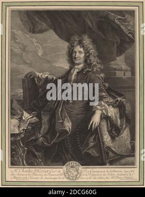 Gerard Edelinck, (Künstler), Flämisch, 1640 - 1707, Hyacinthe Rigaud, (Künstler nach), Französisch, 1659 - 1743, Charles-Rene d'Hozier, 1691, Gravur Stockfoto