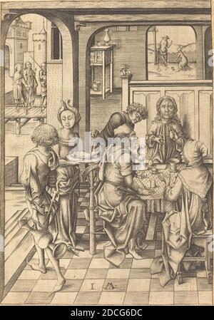 Israelhel van Meckenem, (Künstler), Deutsch, c. 1445 - 1503, Christus in Emmaus, zwölf Szenen des Pasion, (Serie), c. 1480, Gravur Stockfoto