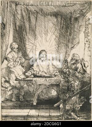 Rembrandt van Rijn, (Künstler), Niederländisch, 1606 - 1669, Christus in Emmaus: Die größere Platte, 1654, Radierung, Burin und Trockenpunkt Stockfoto