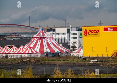 Ehemaliges Stahlwerk-Gelände, Neue Mitte, in der Nähe des Einkaufszentrums Centro, Brammenring, Gewerbeflächen, Oberhausen, NRW, Deutschland, Stockfoto
