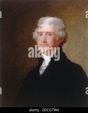 Gilbert Stuart, (Maler), Amerikaner, 1755 - 1828, Thomas Jefferson, c. 1821, Öl auf Holz, insgesamt: 66 x 54.5 cm (26 x 21 7/16 Zoll), gerahmt: 90.2 x 79.4 x 10.2 cm (35 1/2 x 31 1/4 x 4 Zoll Stockfoto