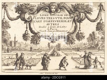 Nicolas Cochin, (Künstler), französisch, 1610 - 1686, Balthasar Moncornet, (Künstler nach), französisch, c.. 1600 - 1668, Titelseite, Livre Nouveau de Fleurs, (Serie), 1645, Radierung Stockfoto