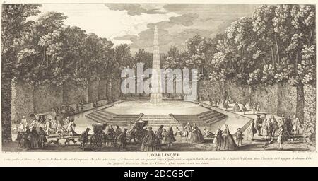 Jean-Baptiste Rigaud, (Künstler), französisch, aktiv 1752/1761, L'Obelisque, Ansichten der Gartenhaine von Versailles: pl.7, (Serie), Radierung und Gravur Stockfoto