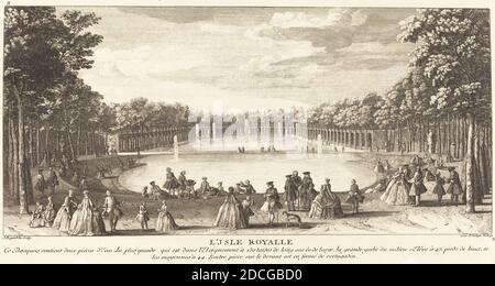 Jean-Baptiste Rigaud, (Künstler), französisch, aktiv 1752/1761, L'Isle Royalle, Ansichten der Gartenhaine von Versailles: pl.3, (Serie), Radierung und Gravur Stockfoto