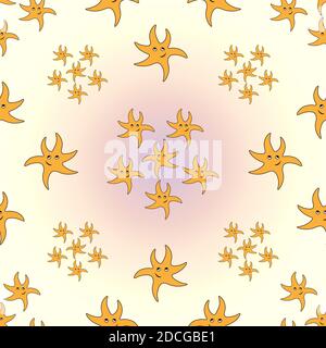 Tanzende Hand gezeichnete Seesterne orange nahtlose Muster Stockfoto