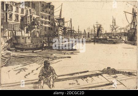 James McNeill Whistler, (Künstler), Amerikaner, 1834 - 1903, Eagle Wharf, Szenen auf der Themse, (Serie), 1859, Radierung Stockfoto