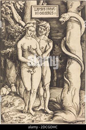 Hans Baldung Grien, (Künstler), deutsch, 1484/1485 - 1545, Adam und Eva, 1511, Holzschnitt in Chiaroscuro, Blatt: 37.5 x 25.7 cm (14 3/4 x 10 1/8 Zoll Stockfoto