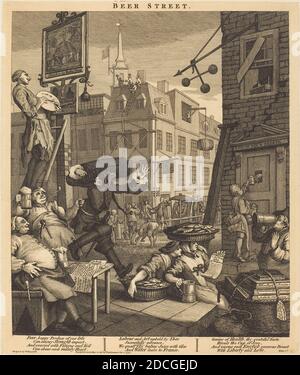 William Hogarth, (Künstler), Englisch, 1697 - 1764, Beer Street, Beer Street und Gin Lane, (Serie), 1751, Radierung und Gravur Stockfoto