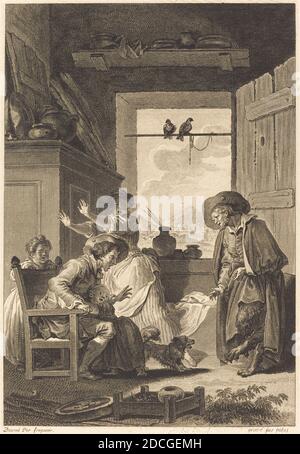 Antoine-Jean Duclos, (Künstler), Französisch, 1742 - 1795, Charles Emmanuel Patas, (Künstler), Französisch, 1744 - 1802, Jean Honoré Fragonard, (Künstler nach), Französisch, 1732 - 1806, Belphegor, Fragonard Platten für 'Contes et nouvelles' von La Fontaine, (Serie), 1794, Radierung und Gravur Stockfoto