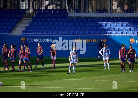 Barcelona, Spanien. November 2020. REAL SOCIEDAD Spieler nach erhalten ein Tor während der Primera Iberdrola Spiel zwischen FC Barcelona und Real Sociedad im Johan Cruyff Stadion in Barcelona, Spanien. Quelle: Gerard Franco/DAX/ZUMA Wire/Alamy Live News Stockfoto