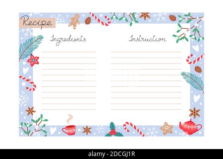 Weihnachten Urlaub Backen Rezept Vorlage mit Zutaten und Anweisungen Stock Vektor