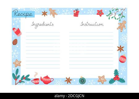 Weihnachten Urlaub Backen Rezept Vorlage mit Zutaten und Anweisungen Stock Vektor
