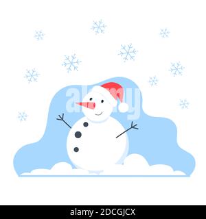 Schneemann in Weihnachtshut, Vektor niedlichen Cartoon-Illustration in flachen Stil Stock Vektor