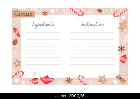 Weihnachten Urlaub Backen Rezept Vorlage mit Zutaten und Anweisungen Stock Vektor