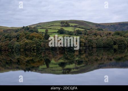 Panorama Herbstansicht des Garreg-ddu Reservoir in Elan Valley, Powys, Wales, Großbritannien Stockfoto