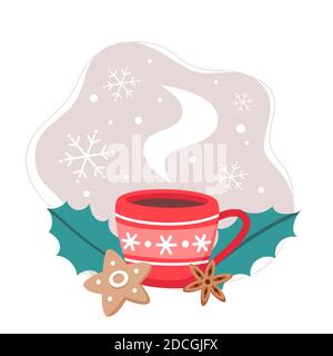 Heißer Wintergetränk mit Lebkuchen Cookie Vektor-Illustration in flacher Stil für Poster und Grußkarten Stock Vektor