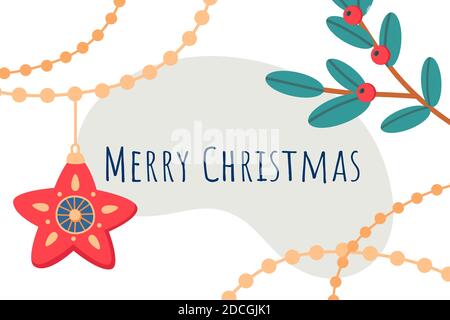 Vorlage für Weihnachtsgrußkarte, Vektor-Illustration in flachem Stil Stock Vektor