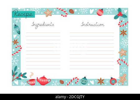 Weihnachten Urlaub Backen Rezept Vorlage mit Zutaten und Anweisungen Stock Vektor