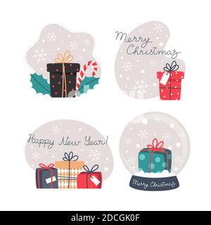 Set von Vektor-Illustrationen für Winterkarten für Weihnachten und Neujahr Stock Vektor