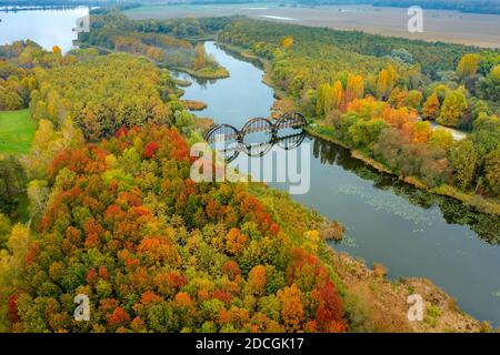 Kanyavar Insel kleiner balaton Gebiet in Ungarn. Berühmte natürliche reeed Bereich. Erstaunliche Natur und Tiere leben hier. Durch eine erstaunliche Holzbrücke Sie Stockfoto