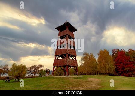 Kanyavar Insel kleiner balaton Gebiet in Ungarn. Berühmte natürliche reeed Bereich. Erstaunliche Natur und Tiere leben hier. Durch eine erstaunliche Holzbrücke Sie Stockfoto