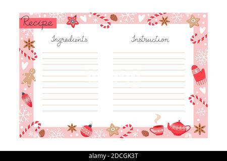 Weihnachten Urlaub Backen Rezept Vorlage mit Zutaten und Anweisungen Stock Vektor