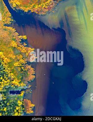 Flussmündung des Zala. Das Wasser des Flusses vermischt sich mit dem Wasser des plattensees. Stockfoto