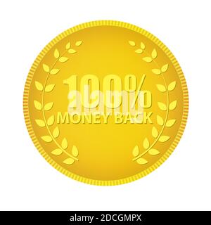Gold Label 100 Geld zurück. Abbildung Stockfoto