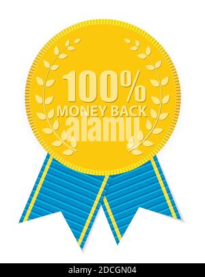 Gold Label 100 Geld zurück. Abbildung Stockfoto