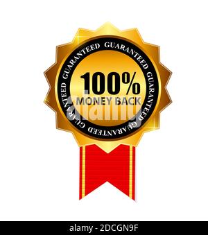 Gold Label 100 Geld zurück. Abbildung Stockfoto