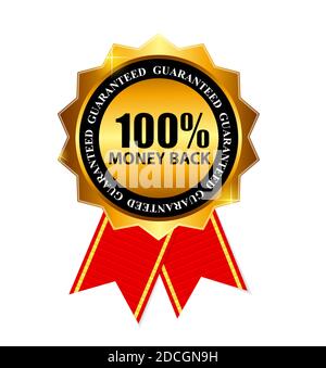 Gold Label 100 Geld zurück. Abbildung Stockfoto