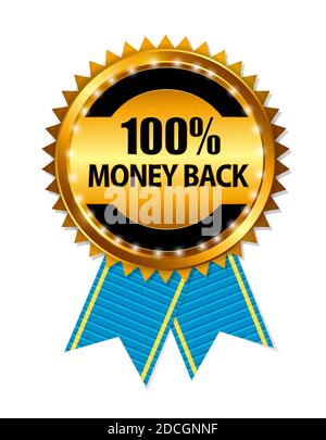 Gold Label 100 Geld zurück. Abbildung Stockfoto