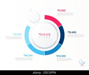 Vektor-Infografik rundes Diagramm Vorlage. Fünf Optionen, Schritte, Teile Stock Vektor