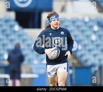 21.-Nov--20.BT Murrayfield Stadium. Edinburgh.Scotland.UK Schotten RugbyTeam laufen für France Match . Hamish Watson (Edinburgh ) Quelle: eric mccowat/Alamy Live News Stockfoto