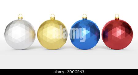 Neujahr. Weihnachtskugeln auf weißem Hintergrund. 3D-Rendering. Weihnachtskarte. Weihnachtskugeln. Weißer Hintergrund. Ball. CWeihnachtskugeln mit Vergoldung Stockfoto