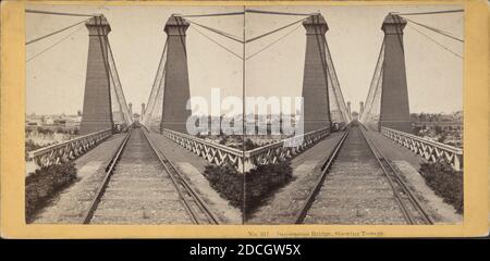 Hängebrücke, Shewing Towers, Soule, John P. (1827-1904), New York (Bundesstaat), Niagara Falls (N.Y. und ONT Stockfoto