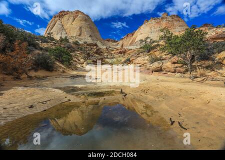 Der Capitol Reef National Park befindet sich in der Mitte des 100 Meilen langen Waterpocket Fold, der zu einer der schönsten Landschaften der USA erodiert wurde. Stockfoto