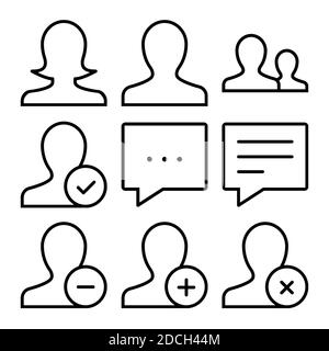 Liniensymbole - Symbole Benutzer Avatar Sprechblase plus Minus Kreuz Stockfoto