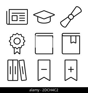 Linie Symbole Graduierung Hut Papier Emblem Lesezeichen Bücher Stockfoto