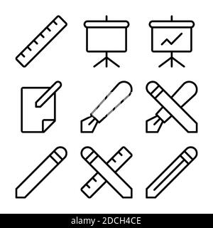 Linie Symbole Lineal Board Stift Bleistift Datei Stockfoto