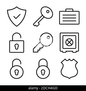 Linie Symbole Schlüssel Schild Koffer Schloss Abzeichen Stockfoto